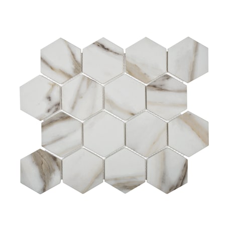 Apollo Tile Sample, Beige&White 2" Hexagon 10.2"X11.7" Recycled Glass Mosaic Tile APLNNH9902CLEC36 Sample